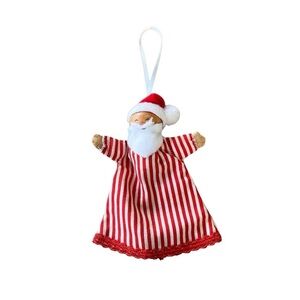 Vintage Hallmark Wooden Sleepy Santa Christmas Ornament Striped Pajamas 1986